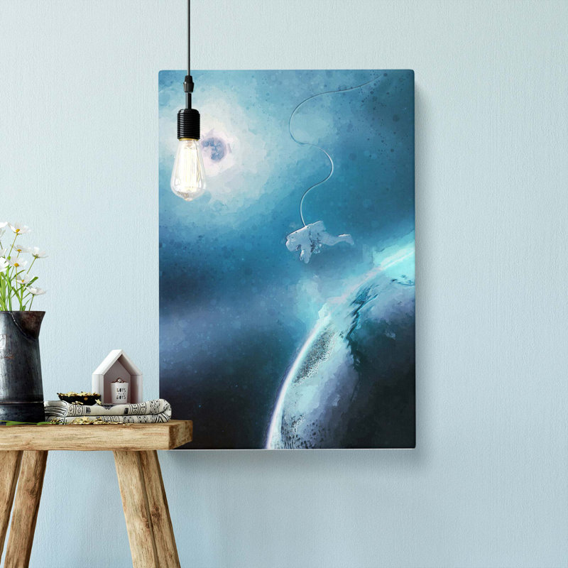 Astronaut By The Moon In Abstract - Wrapped Canvas Painting, 91cm H x 60cm W x 3cm D