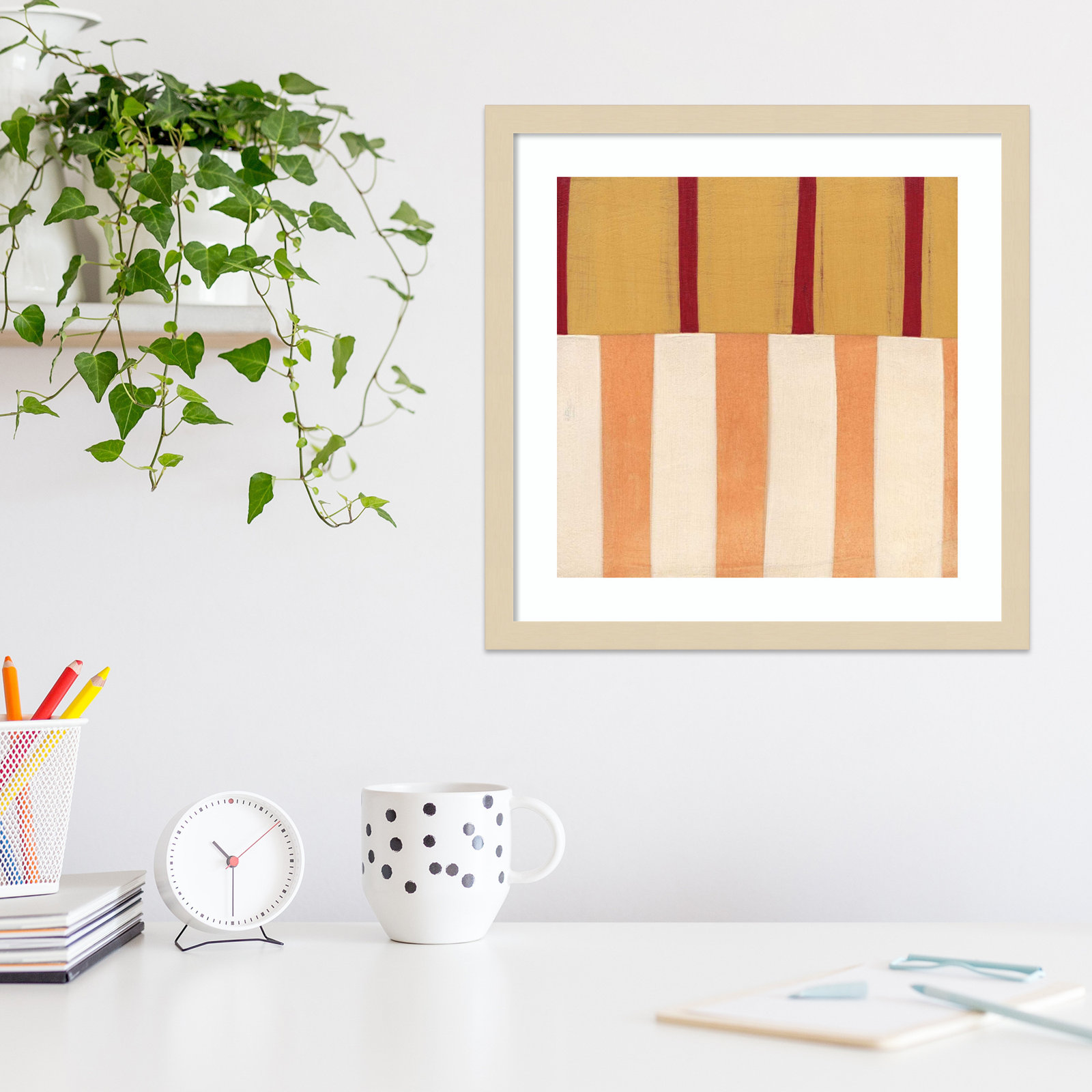 Broken Stripes 3 by Laura Nugent, Brown, 17" H x 17" W x 1" D