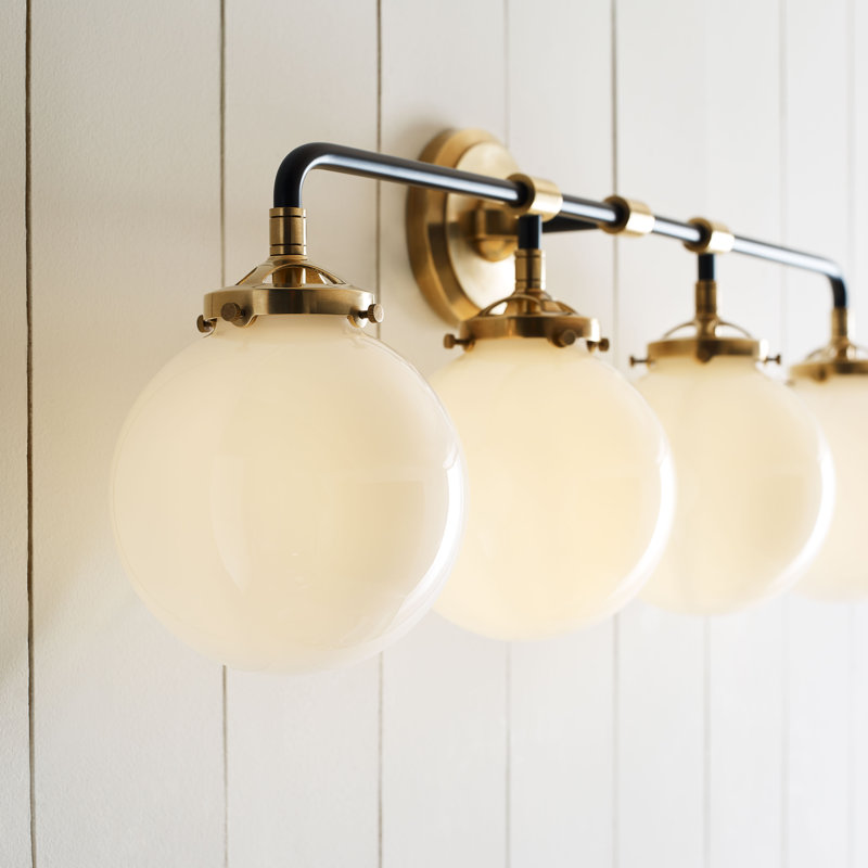 Ian K. Fowler Bistro Four Light Bath Sconce, Antique Brass/Black, White