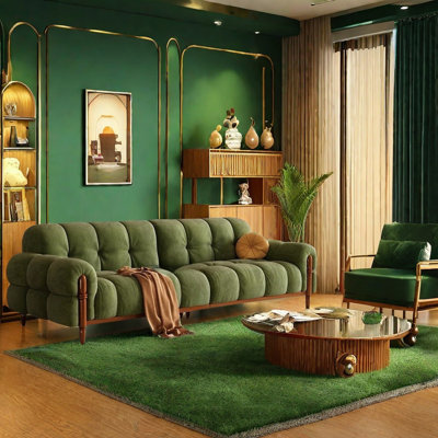 American Retro Dark Green Fabric Sofa
