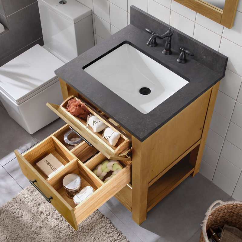 Ensemble de meuble-lavabo simple 24 po Keri, Brun clair / noir antique