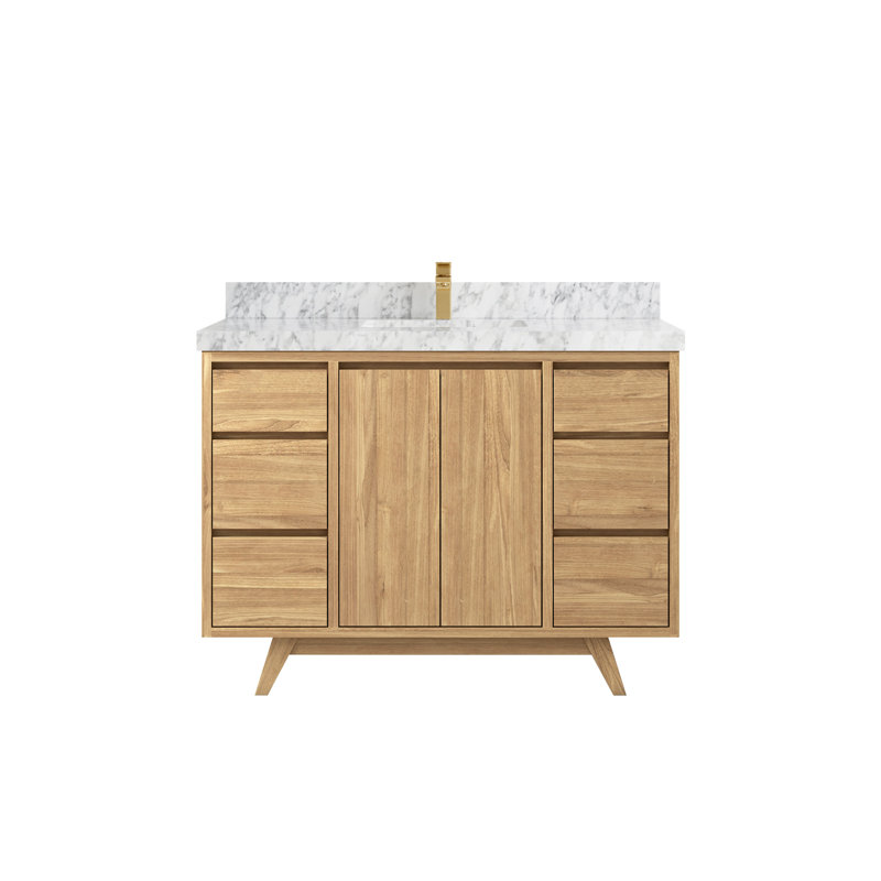 48'' Single Bathroom Vanity with Quartz Top, Natural, Carrara Marble
