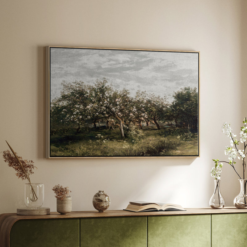 Paysage rétro - IM, Toile encadrée noyer flottant, H 25 po x l 37 po x P 2 po