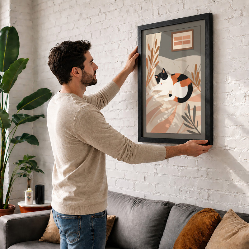 Resting Among Botanicals Boho - Framed Print, A2 - 59.4 x 42.0 cm, Black