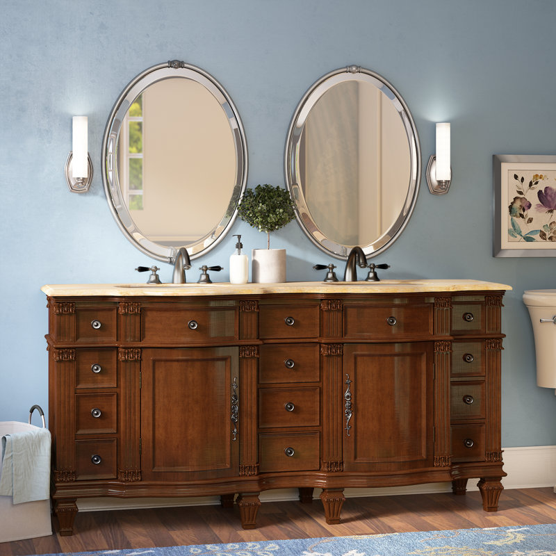 Kehl 72'' Double Bathroom Vanity with Top, Brown, Light Brown
