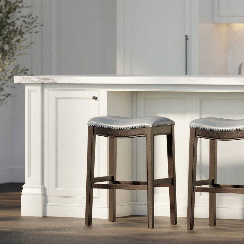 Tabouret de bar en bois de 31 po de hauteur avec siège en similicuir