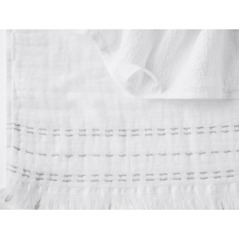 Alder Cotton Embroidered Tea Towel, Alpine White/Fog
