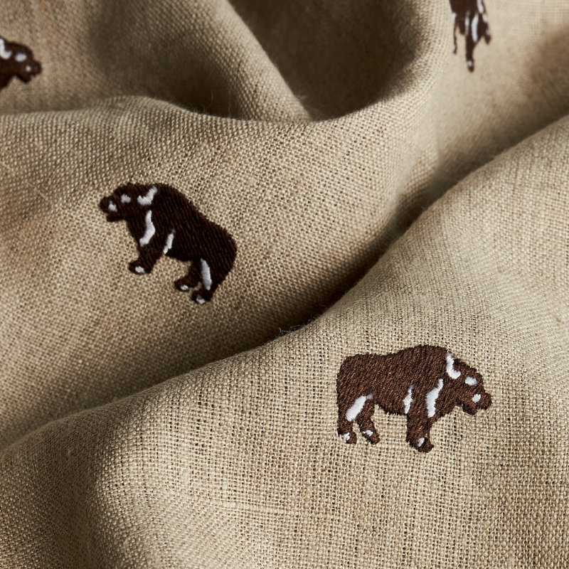 Schumacher x Marie-Chantal Buffalo Embroidered Linen Fabric, Natural
