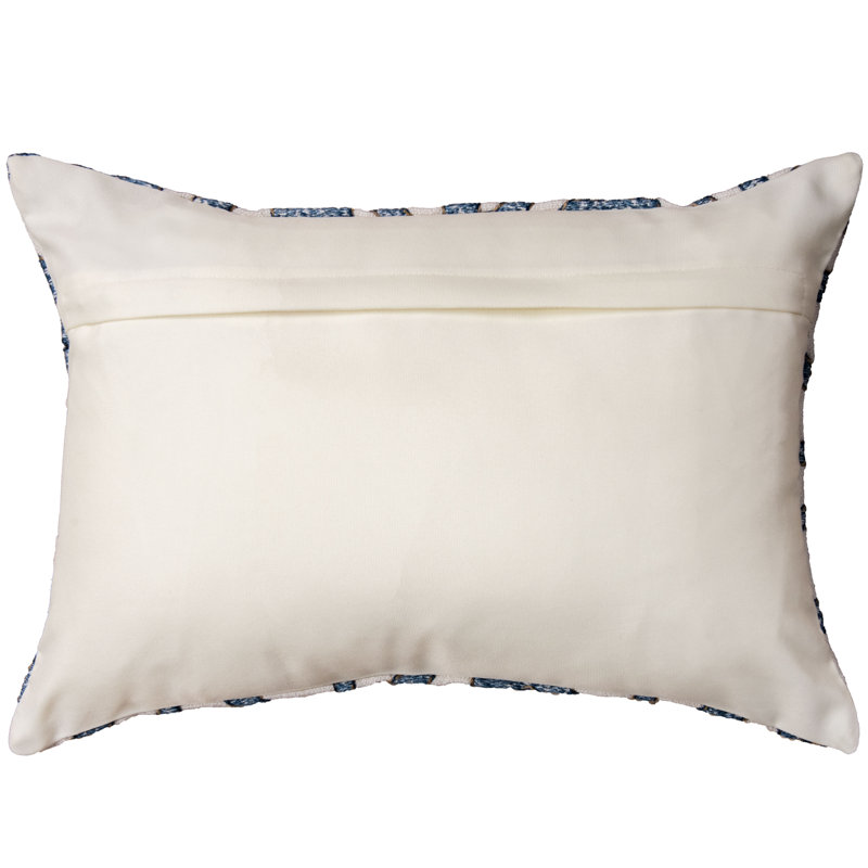 Ivory and Sky Blue Embroidered Rectangular Down Pillow