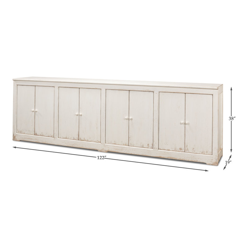 Buffet en bois de pin de 122 po de largeur Momeyer, Blanc et blanc