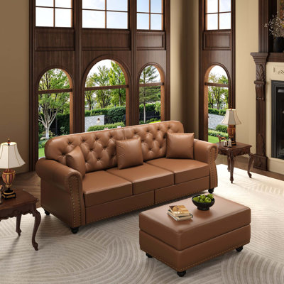 Modern Chesterfield Sofa with Button Tufting and Nailhead Trim
