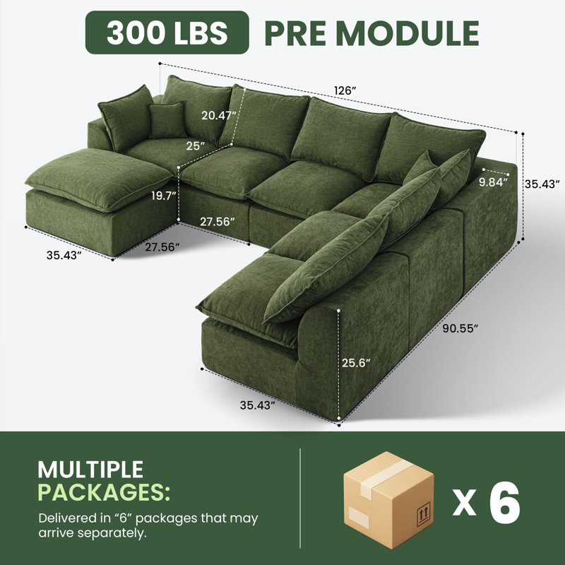 Canapé modulaire Cloud L 6, 6 places + 1 repose-pieds, Vert