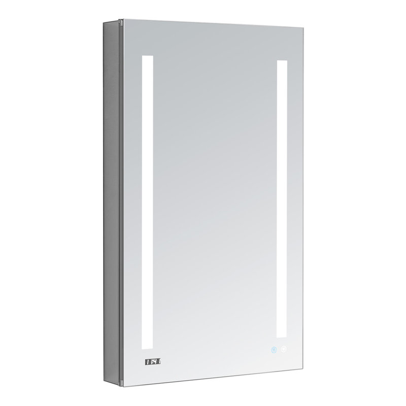 Armoire à pharmacie à DEL avec désembueur, l 24 po x H 40 po x P 5 po Schoffer, prises électriques, horloge numérique, gradateur, miroir grossissant 3X à DEL réglable