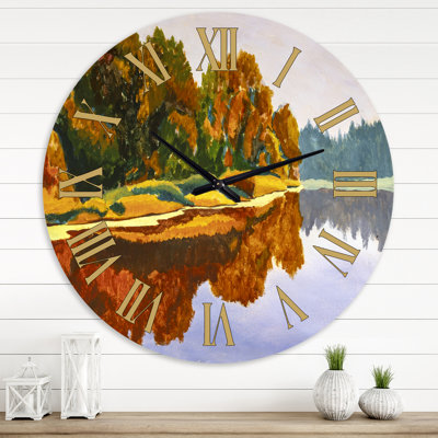 Horloge murale Autum Forest Reflection on Still Lake
