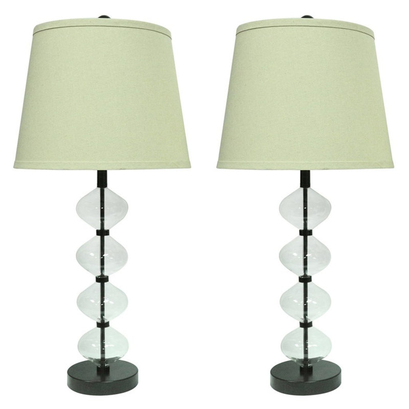 Ensemble de lampe de table de chevet 26 po Malick, Bronze huilé et verre