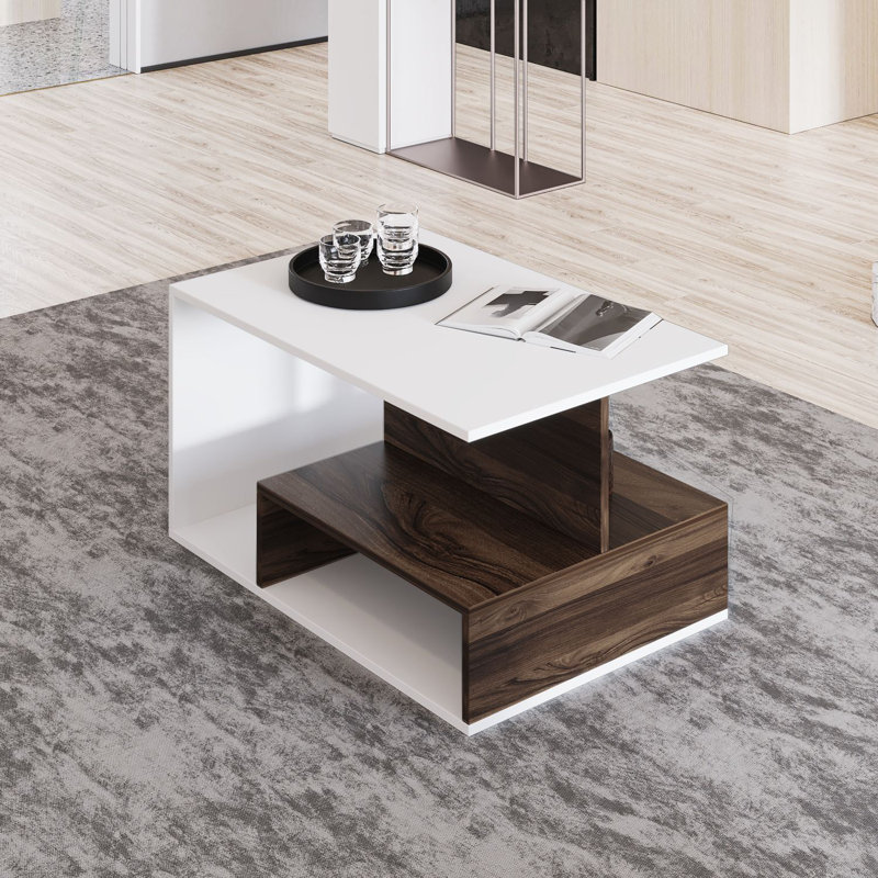 Table basse, Blanc/noyer