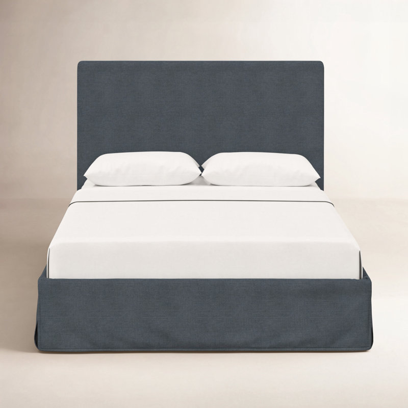 Lit tapissier Verona, Simple, Lin bleu marine classique