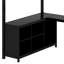 Lit mezzanine en métal avec cubes de rangement et tablettes, garde-robe et bureau en L-922058358
