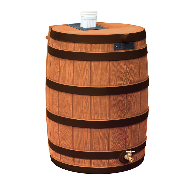 Good Ideas Rain Wizard Whiskey Style Rain Barrel with Overflow and Spigot, 30" H x 22" W x 22" D, Terra Cotta/Black
