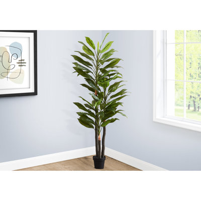 83" Tall Artificial For Indoor Use, Featuring 76 Real - Touch Leaves In A Black Pot, Easy Setup Decorative Spaces, Foliage, Potted 8" Plastic, Simple