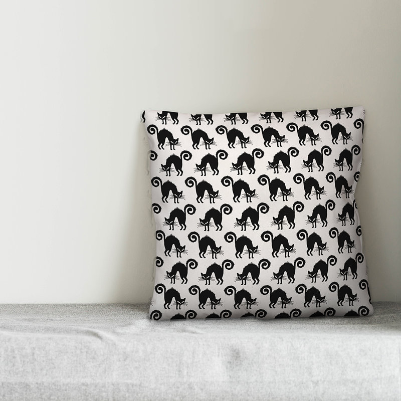 18" Black and White Halloween Cat Throw Pillow