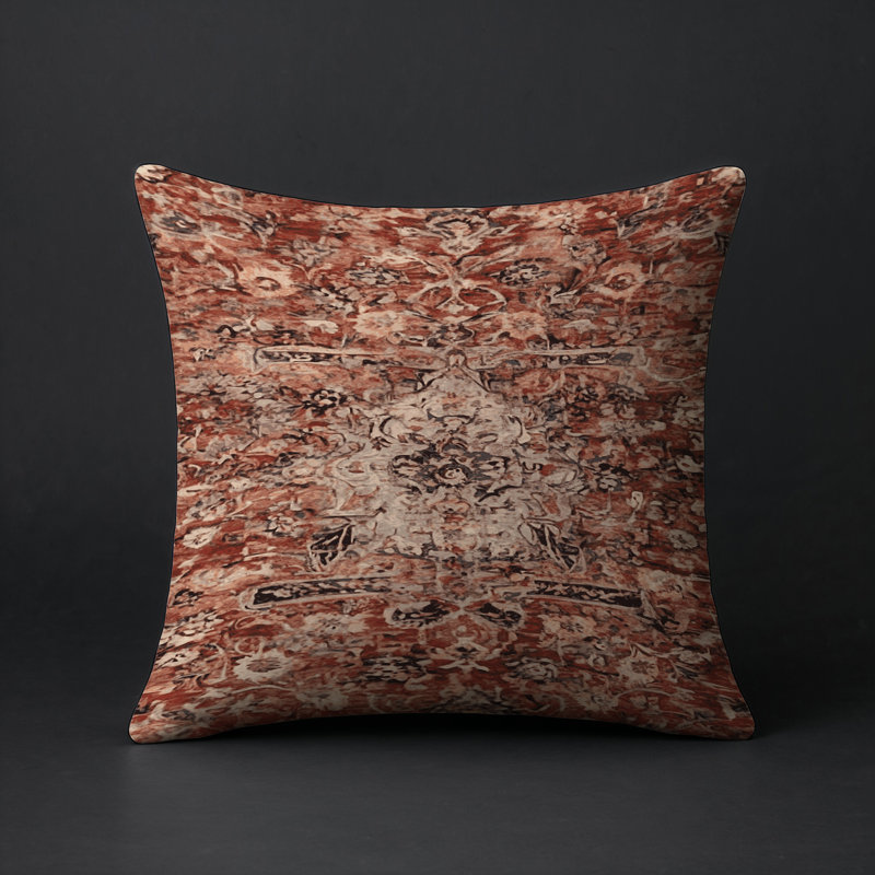 Coussin décoratif intérieur et extérieur Modern, Terre cuite / beige / damas noir, Carré 20 po