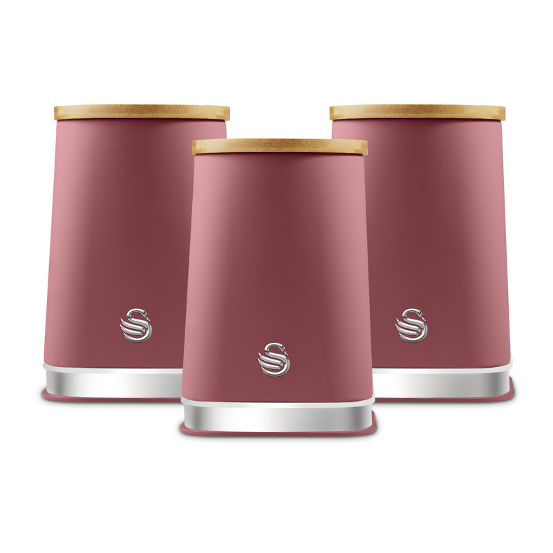 Swan Nordic Set of 3 Kitchen Storage Canisters for Tea, Coffee, and Sugar with Non-Slip Bases Durable Iron Body with Soft Touch Matt Finish and Chrome Trims, 1.3L