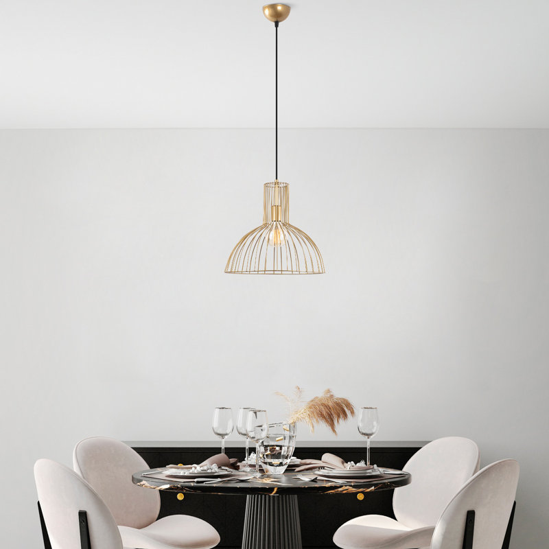 Elegant Gold Metal Chandelier, Adjustable Height 22.8 - 53.5 Inches | 15.0 Inches Diameter | 1 x E27 Socket (Max 40W) | Stylish Lighting Fixture for Dining Room, Living Room & Entryway | Modern Design, IP20 Rated
