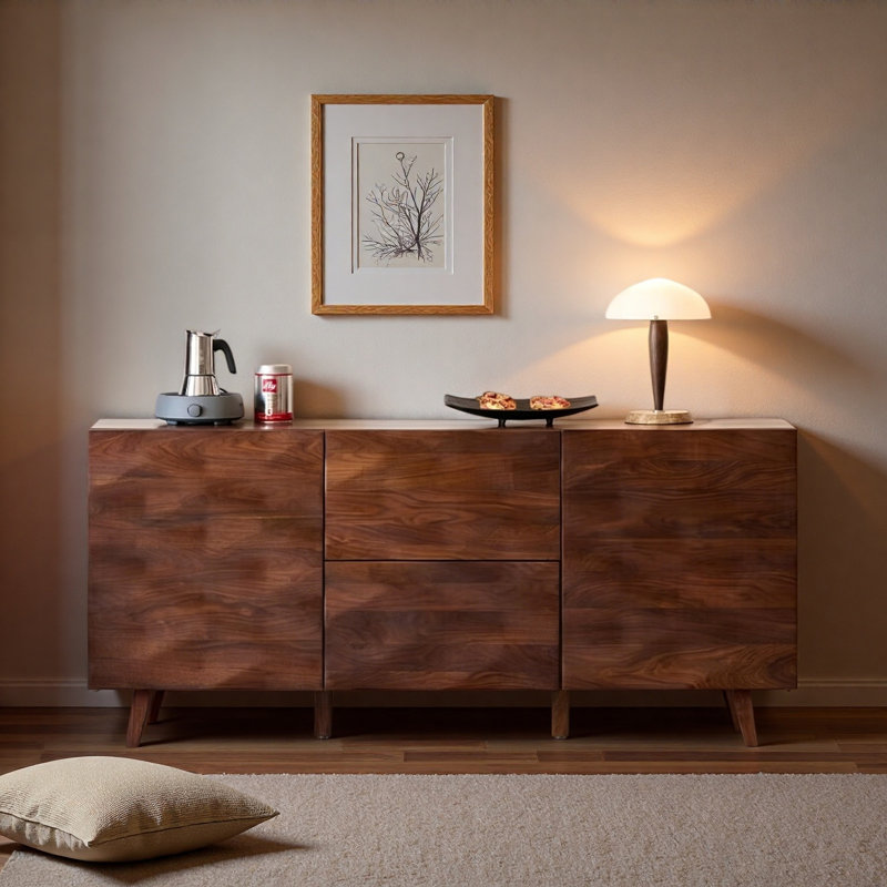 Buffet en bois massif au design créatif, 31.5" H x 62.99" W x 15.75" D
