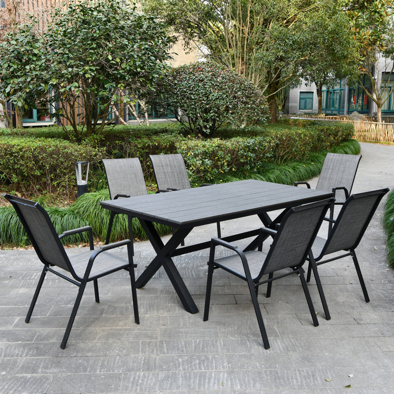 Ensemble de salle à manger rectangulaire pour l'extérieur L 39,37 po, Gris / Noir