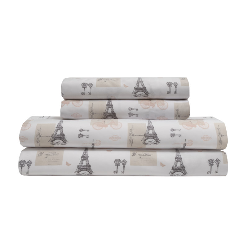 Whimsical Print Sheet Set, King Sheet Set + Fitted Sheet + 2 Pillowcases