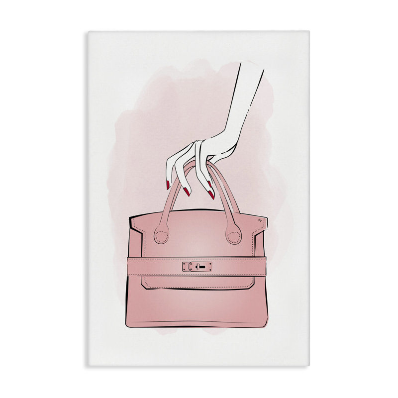 Art mural sur toile tenant un sac à main rose par Martina Pavlova, H 36 po x l 24 po