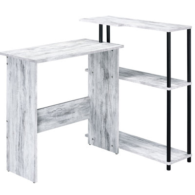 Bureau d'écriture ergonomique avec 3 rangements et tablette latérale pratique en blanc antique noir pour un rangement de bureau efficace