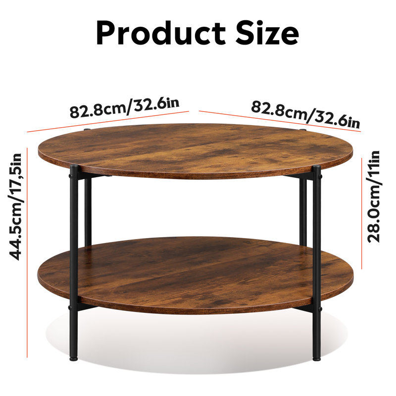 Table basse ronde en bois avec rangement Wynny, table basse de salon , Brun rustique