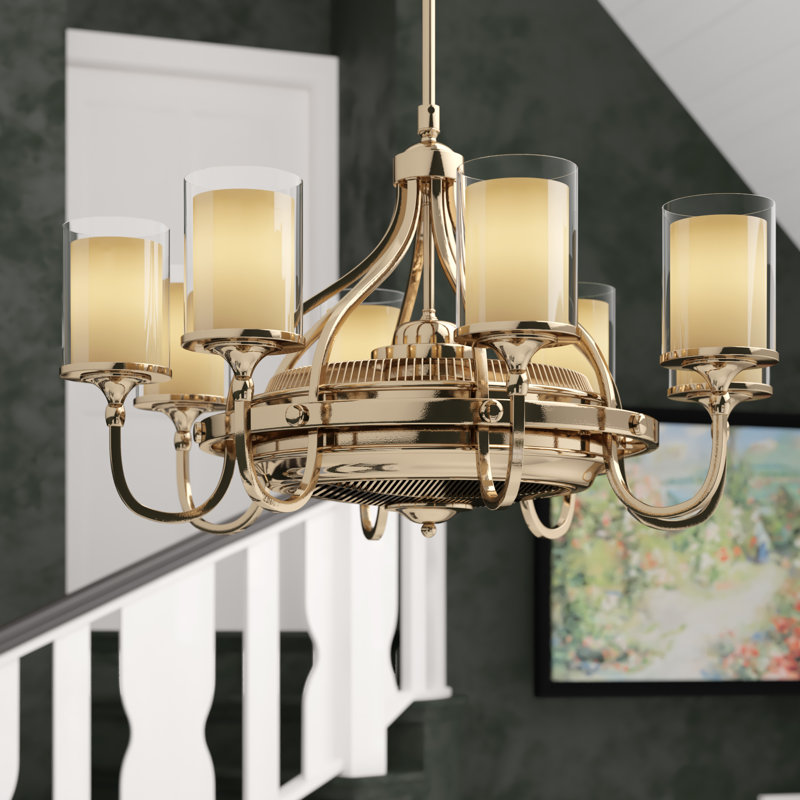 Sennett 35" 8-Light Fandelier with Remote Control, Burnished Russet and Brushed Gold