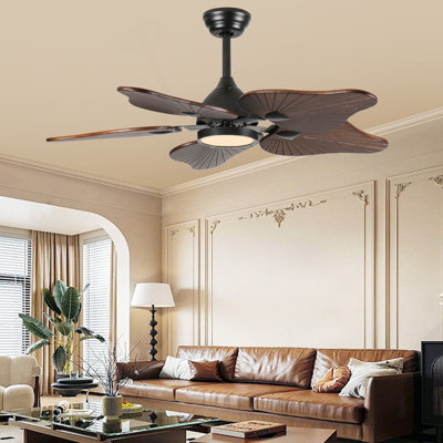 44-Inch Ceiling Fan With Light, 5 Solid Wood Blades, DC Motor, APP & Remote Control, Dimmable Full-Spectrum LED, Reversible Airflow, For 15X15 Ft Living Room Bedroom, Works On Sloped Ceilings (Less Than15°)