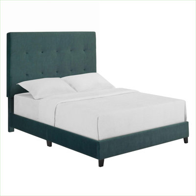 Queen Size Tufted Upholstered Platform Bed Soft Green Velvet Fabric With Sturdy Interlocking Frame