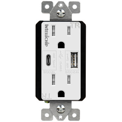 15 Amp Decorator TR Receptacle 2 Port USB Type C / A 5.8A Output, White (3-Pack) -  TOPGREENER, TU21558AC-WWP3P