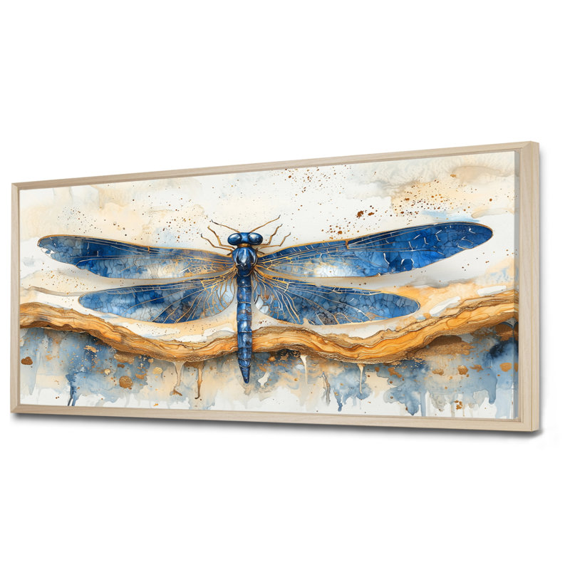 «Modern Aqua», libellule Serenade II - libellule, art mural, H 28 po x l 60 po, Floater Framed, Naturel