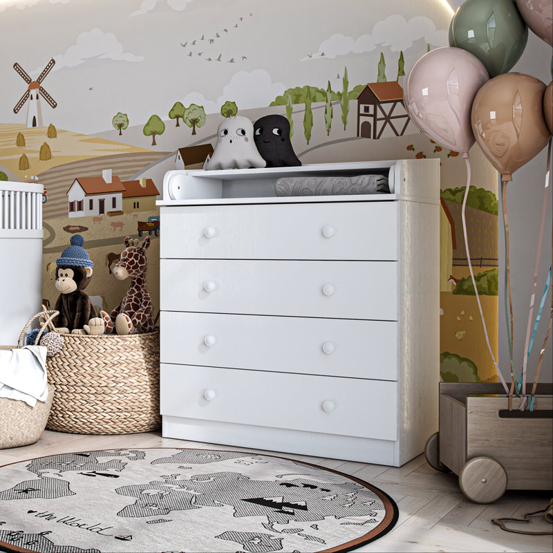 80cm Wide 4-Drawer Baby Changing Table with Folding Changing Top, White