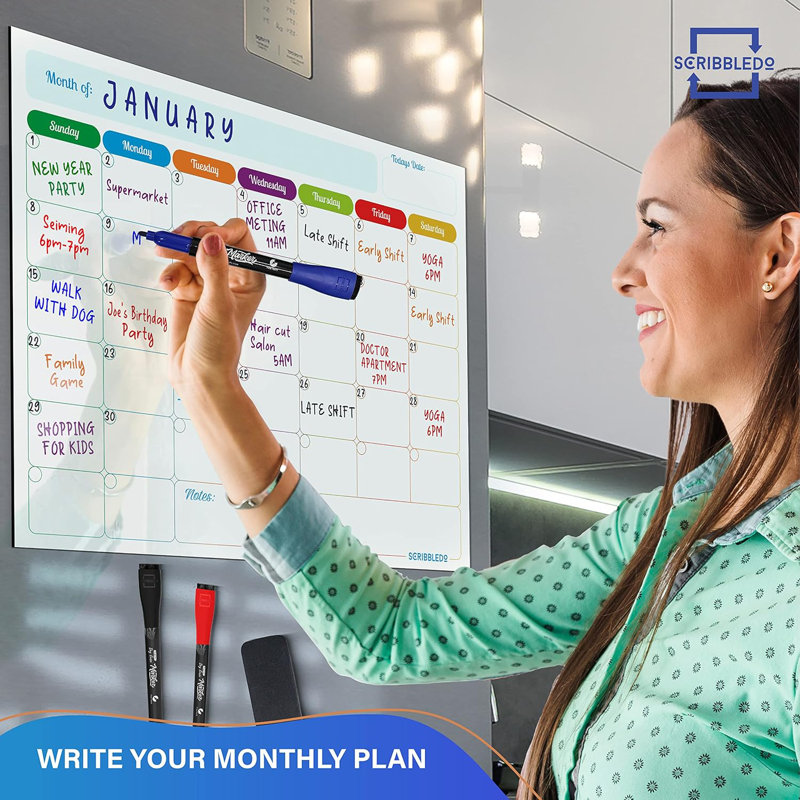 Monthly Planner Magnetic Whiteboard Refrigerator Calendar Dry Erase Weekly Planner 13” X 17”