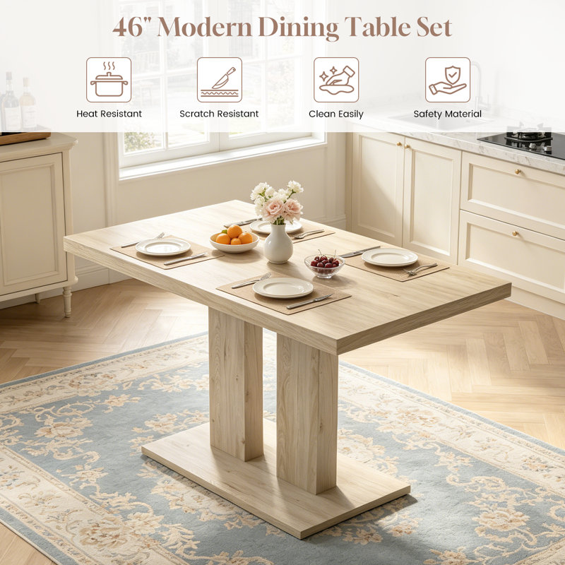 46" Rectagular Dining Table,Kitchen Room Table For 4-6,Sturdy Construction for Home,Apartment, Beige