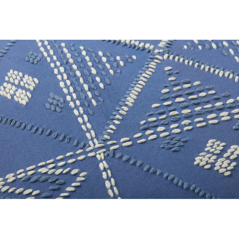 Blue and Ivory Embroidered Cotton Square Kids Pillow