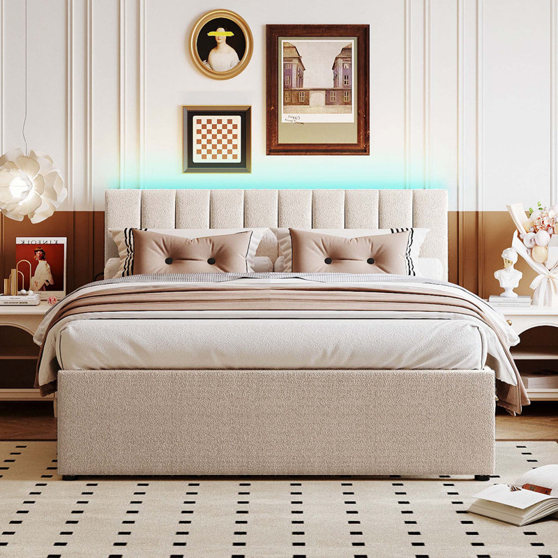 Lit plateforme Teddy, Beige, Grand