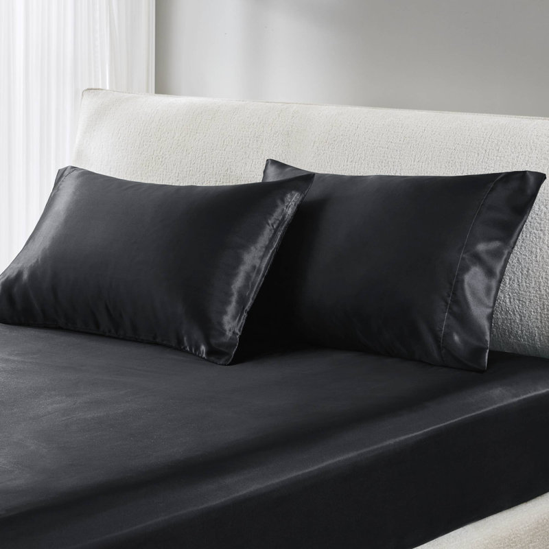Taies d'oreiller en satin de luxe 2 pièces, Noir, Taie d'oreiller taille très grand