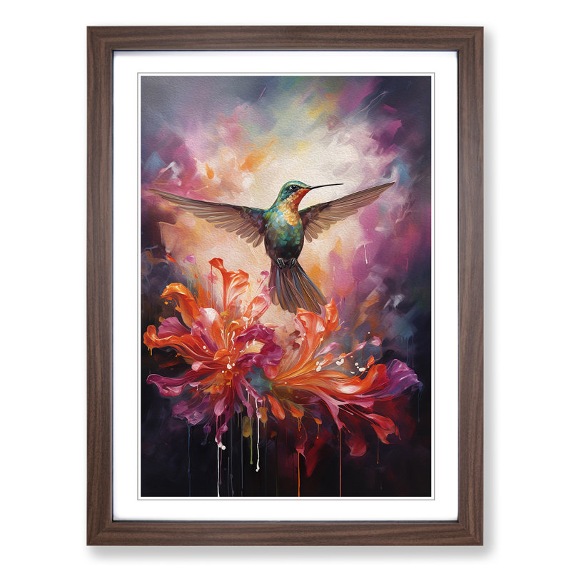 Hummingbird Contemporary No.2 - Framed Print, 46cm H x 34cm W x 2cm D, Walnut Framed