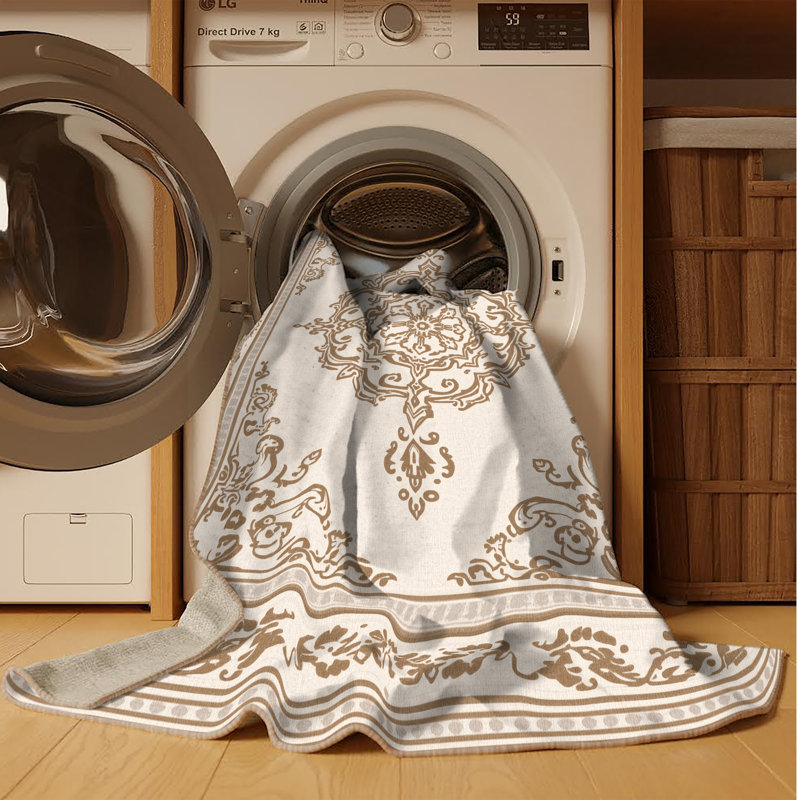 Tapis oriental beige lavable à la machine Pauleth, Carré 5 pi