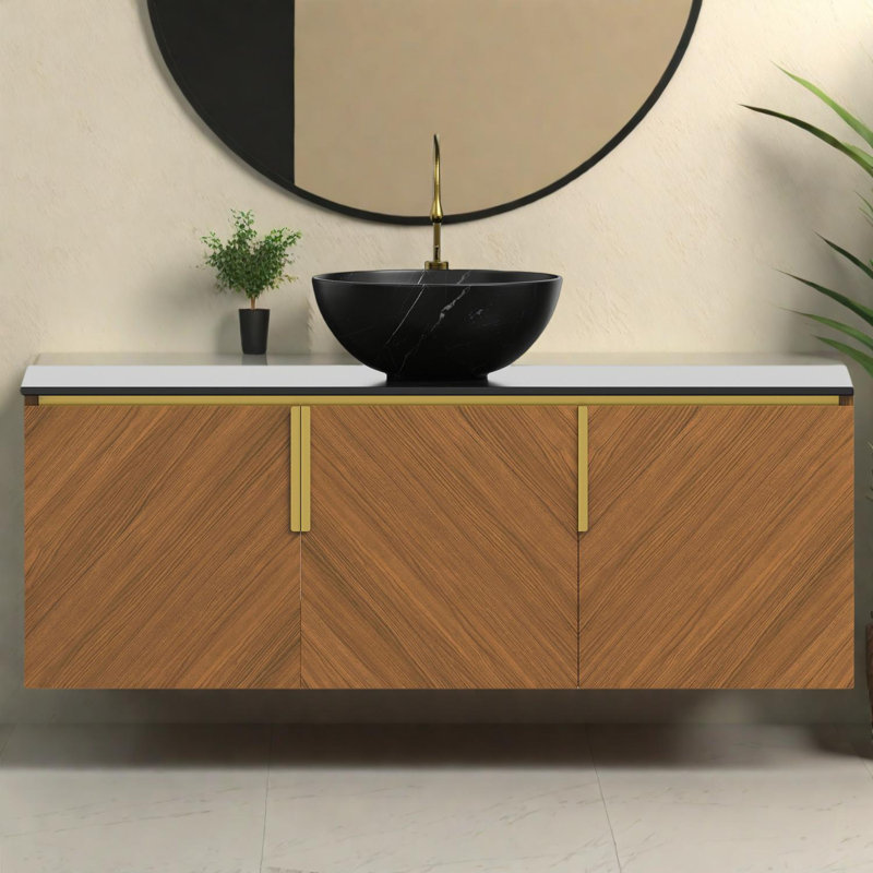 Meuble-lavabo flottant 48 po avec lavabo en céramique et comptoir en pierre 48 po