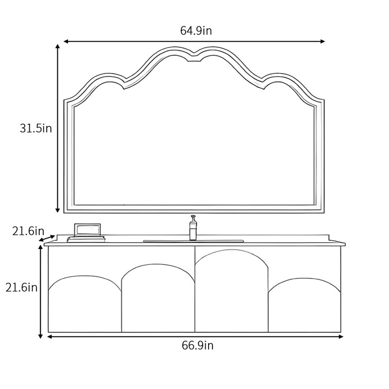 Armoire de salle de bain de style minimaliste moderne français, L 66,9 po
