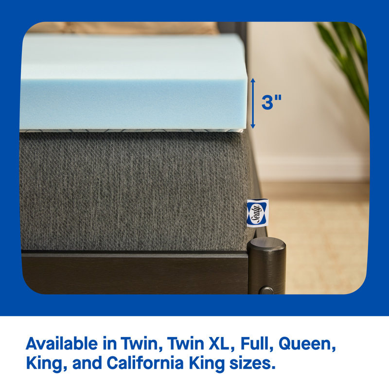 Sealy To Go Gel-Infused Memory Foam Mattress Topper, 3", Twin XL